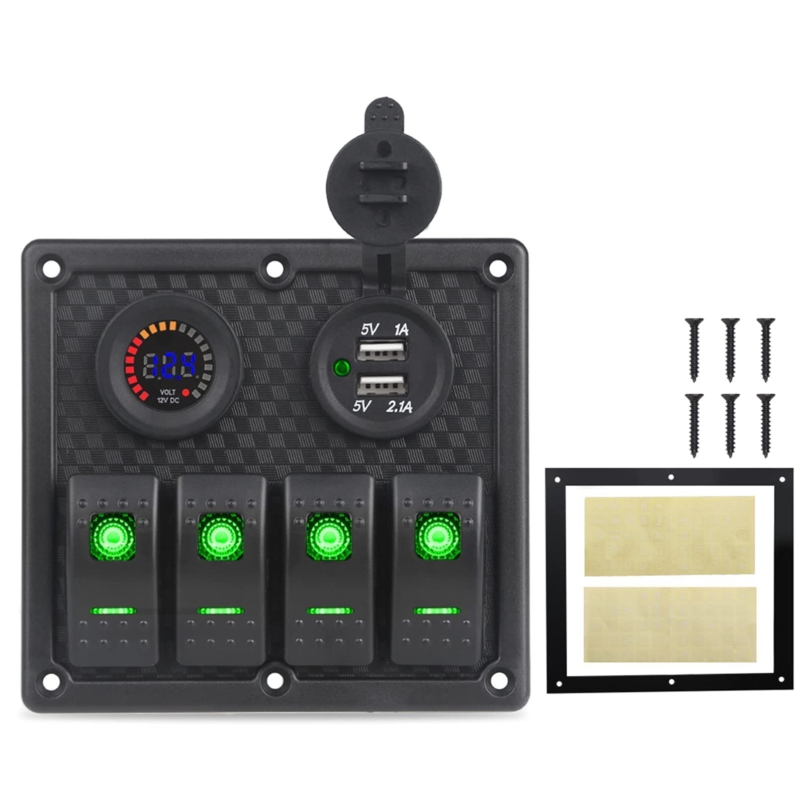 Do 12 V 24 Samochód Łódź Rocker Przełącznik Panel Cyfrowy Woltomierz Podwójna ładowarka USB 4 Gang Marine Wyłącznik obwodu