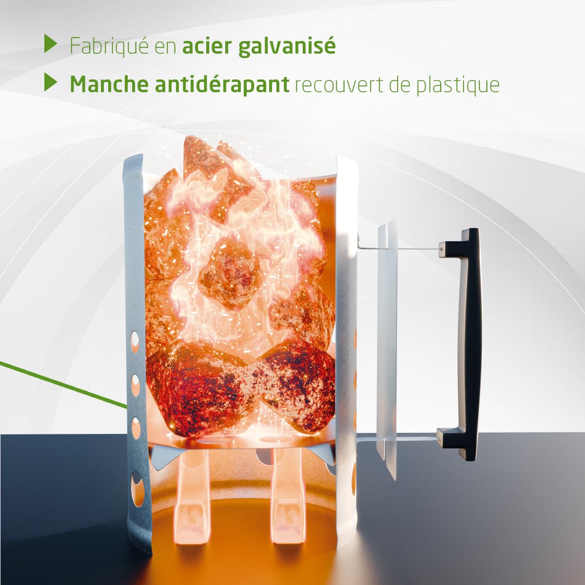 Allume-feu au charbon Fireplus pour barbecue acier galvanisé 27 x 17,5 x 30 cm
