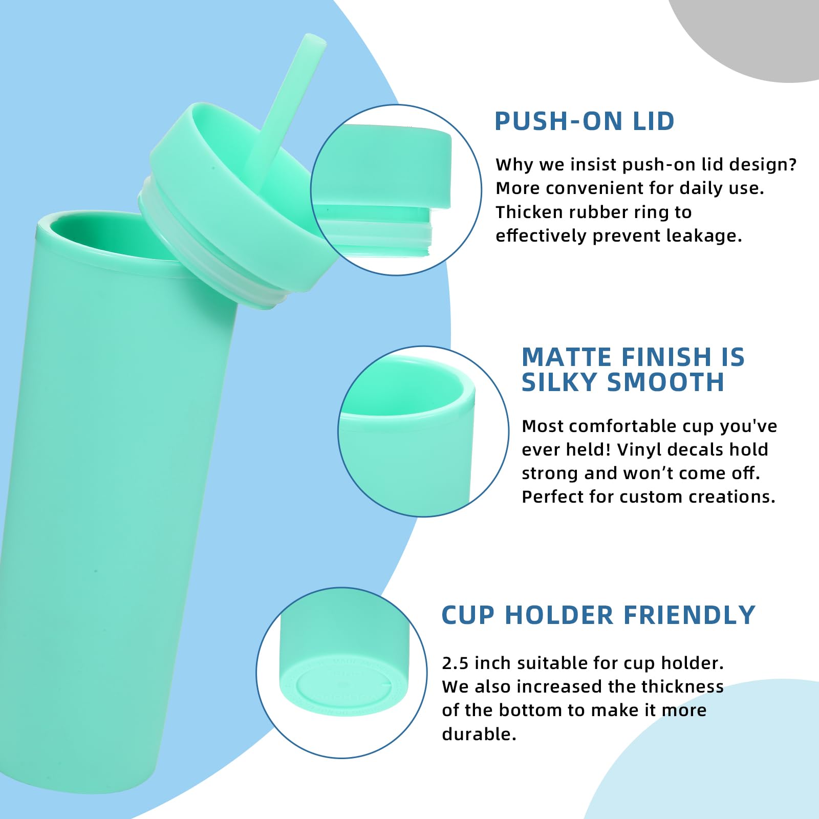 Volhoply Vaso delgado de plástico de 473 ml con tapa y popote, paquete de 10 unidades, vasos aislados de acrílico mate de doble pared sin BPA, taza reutilizable para café helado, regalos