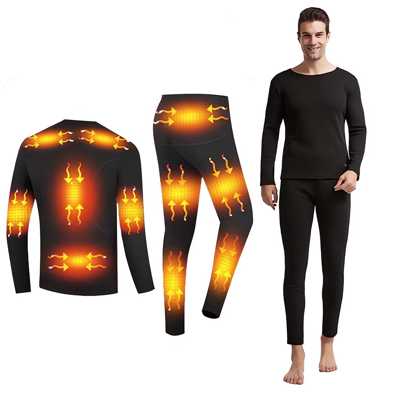 Conjunto de Ropa Interior térmica con calefacción, Ropa Interior Térmica Hombre, con 16 Zonas de Calentamiento, Ropa Termica para Esquí Pesca Caza Moto (No Incluye Batería)