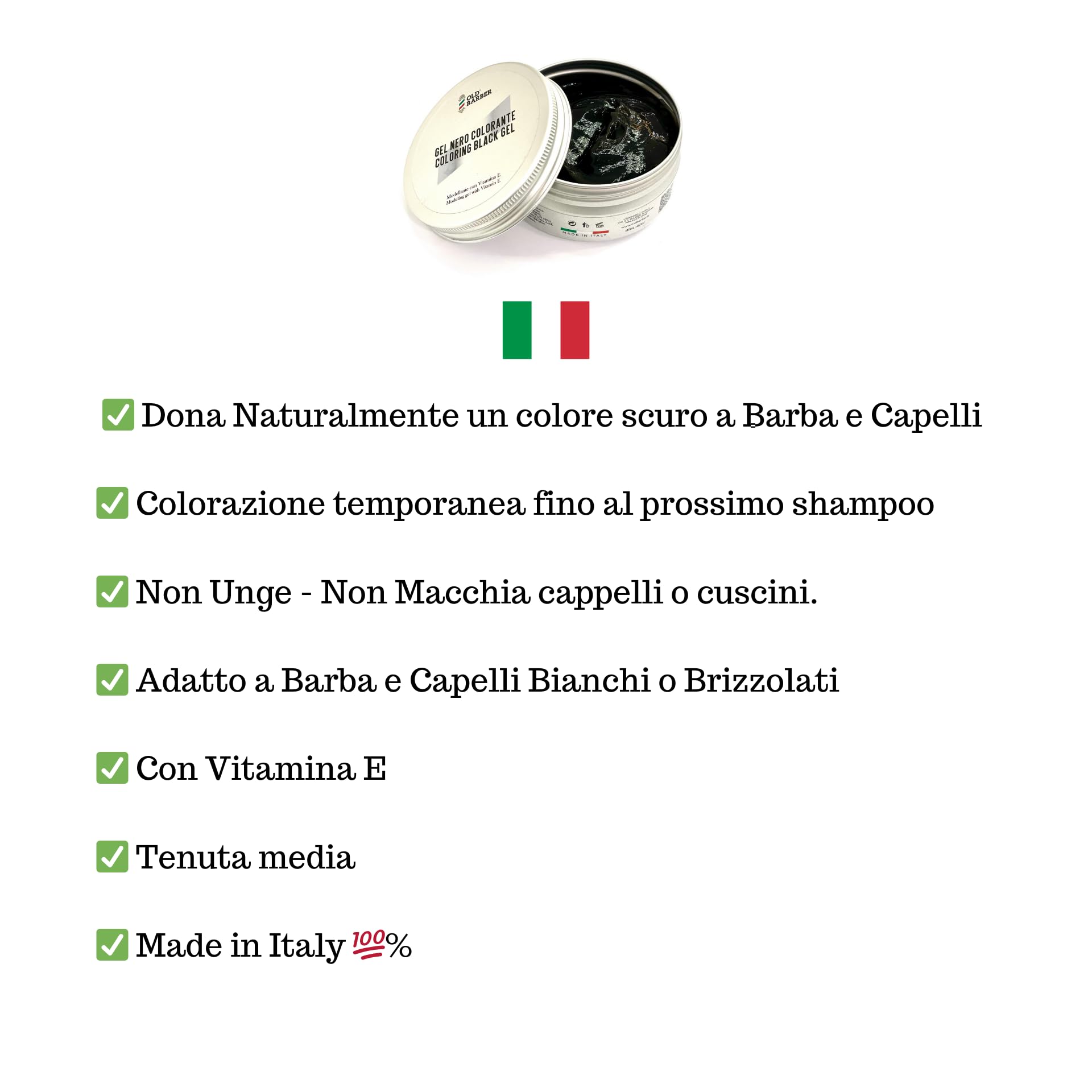 Black Gel Nero Modellante e Colorante per Capelli - Non Macchia e Maschera i Capelli Bianchi - Effetto Naturale - Tenuta media 150ml - Old Barber