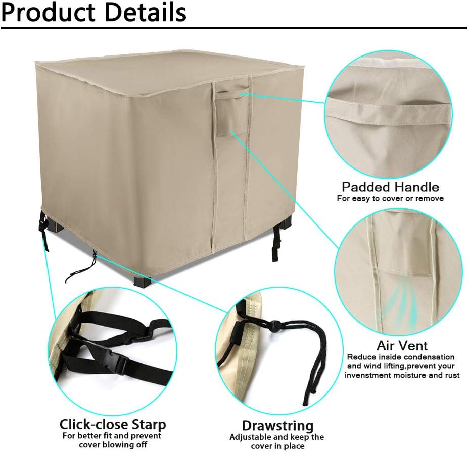 POMER Fire Pit Cover, Firepit Covers Square Outdoor Furniture Covers Waterproof Gas Fireplace Cover Fits for 28-32 Inch Propane Fire Pit – 33 x 33 x 25 Inches, Beige