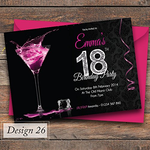 50 Personalised Birthday Invitations/Party Invites Choose from 39 Stunning Designs • 18th 21st 30th 40th 50th - Any Age. Customise All Wording and Colours | Design 26