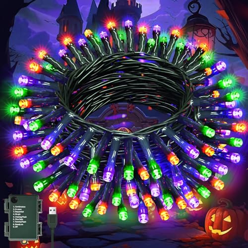 Lincentra 5M 50LED Halloween Lights Outdoor Purple&Orange&Green