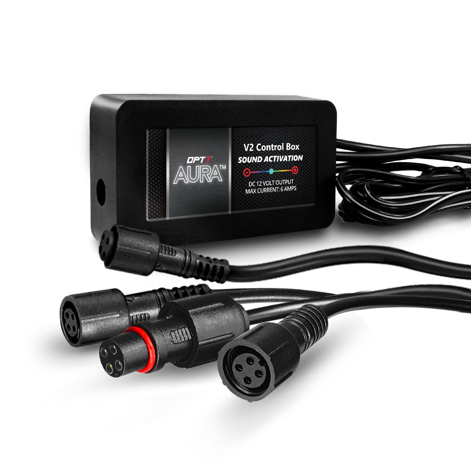 OPT7Aura Original Control Box D with SoundSync, Door Assist Entry Light Feature, for Rigid Aluminum Underglow Kit with 4 Pin RGB Round Waterproof Connector