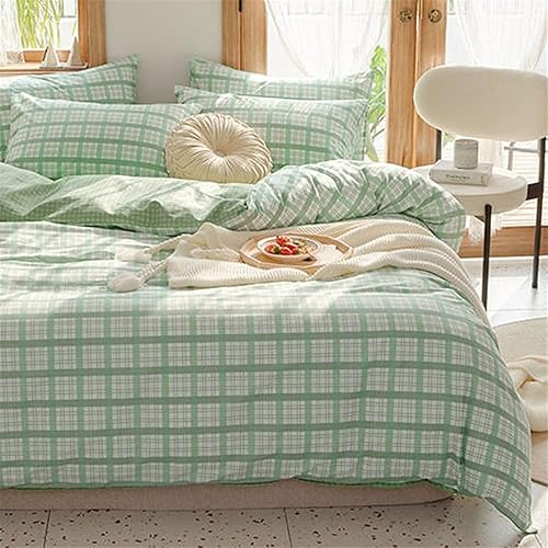 Miniatura 9 de EAVD Juego de funda de edredón a cuadros verdes, tamaño Queen, de algodón suave, reversible, para niños, niñas, mujeres, hombres, moderno,