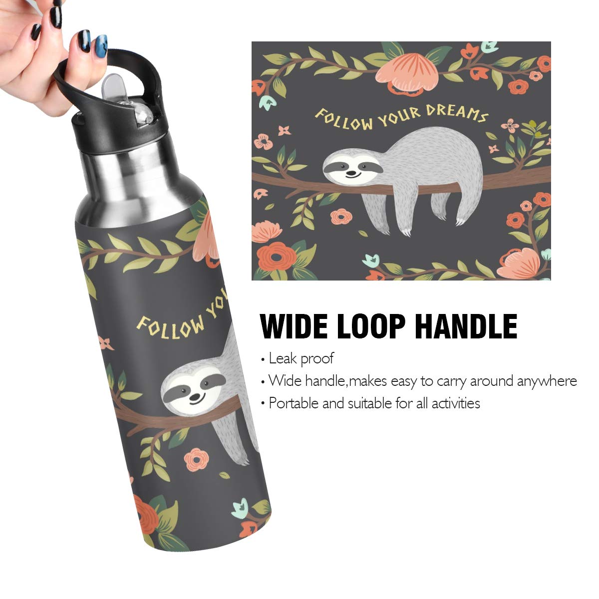 Edelstahl-Trinkflasche Mit Strohhalm – 600 Ml, Isoliert, Auslaufsicher, Kindersicheres Design (Einhorn Mit Sternen)