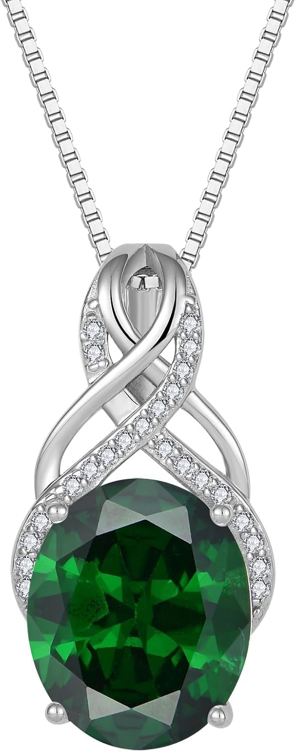 STARCHENIE 925 Sterling Silver Infinity Necklace Oval Cut Birthstone Pendant Necklace for Women - Personalized Birth Month Jewelry Gift with Adjustable Chain