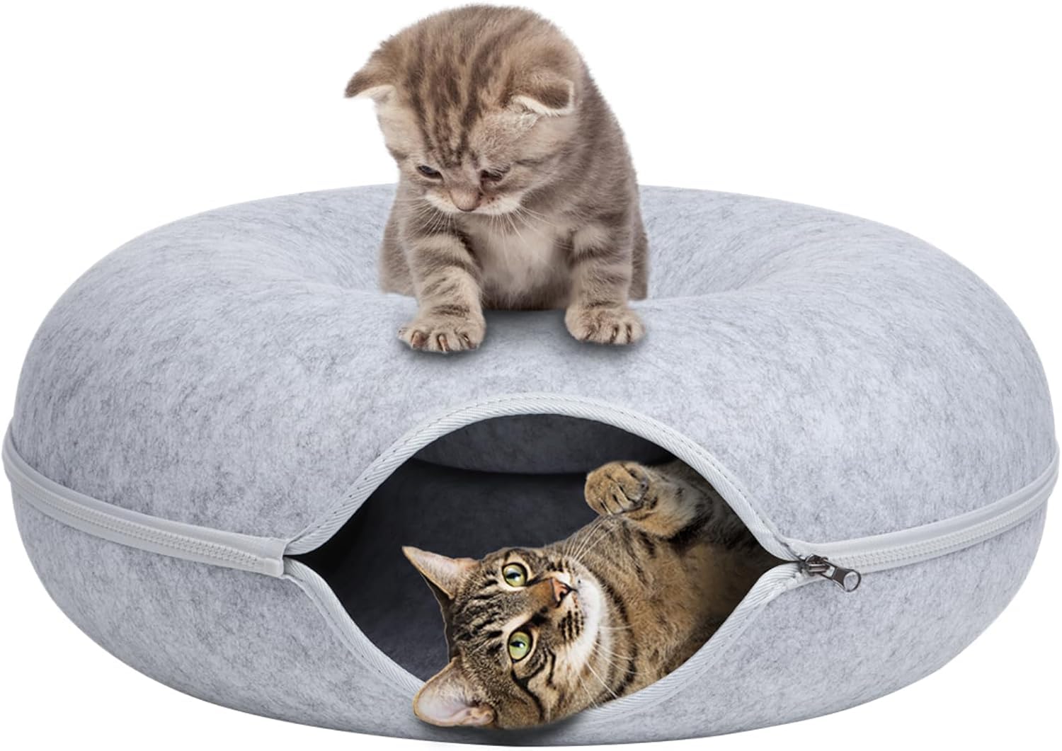 Cat Tunnel Bed, Cat Tunnels with Ventilated Window for Indoor Cats, Cat Cave for Hideaway, Anti-Collapse Felt Play Tunnel for Small Pets ((Light Gray, Medium - 20 Inch Diameter)-image-47