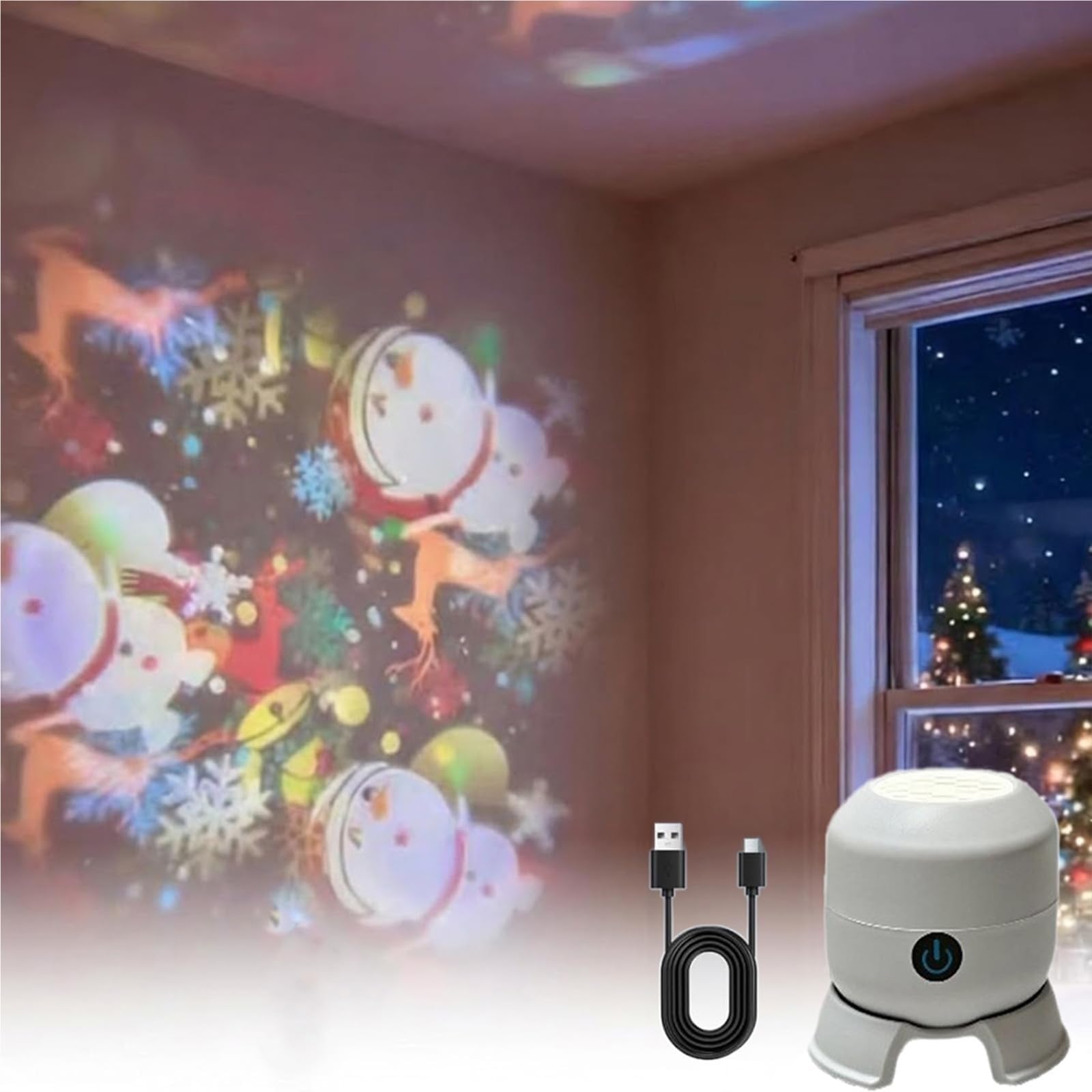 CAIFUGUIHE 360° Rotating LED Night Light Projector, Rechargeable Dimmable Dynamic Projection Lamp with Christmas Snowflake Ocean Modes, Multi-Angle Base Ambient Lighting(C,Rechargeable Version)