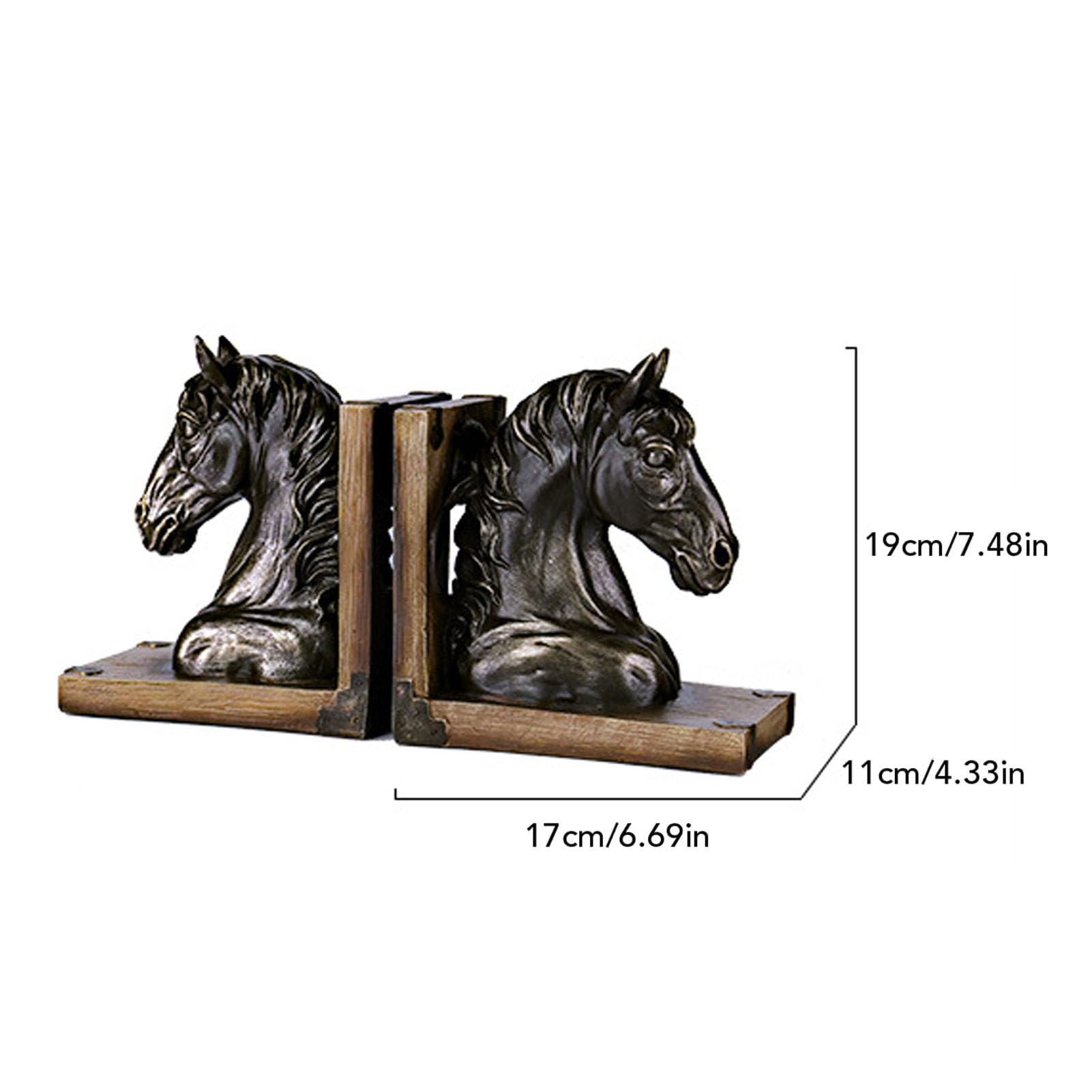 Vintage Horse Bookends Dekoracyjne, Wytrzymałe, żywiczne Końcówki do Książek na Półki w Biurze Domowym 2 Sztuki (głowa konia 2 szt)