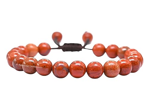 Red Jasper Bracelet for Women Men's Gifts - Protection Healing Crystal Bracelet - 8mm Gemstone Beaded Adjustable Bracelet Pulseras Para Hombres