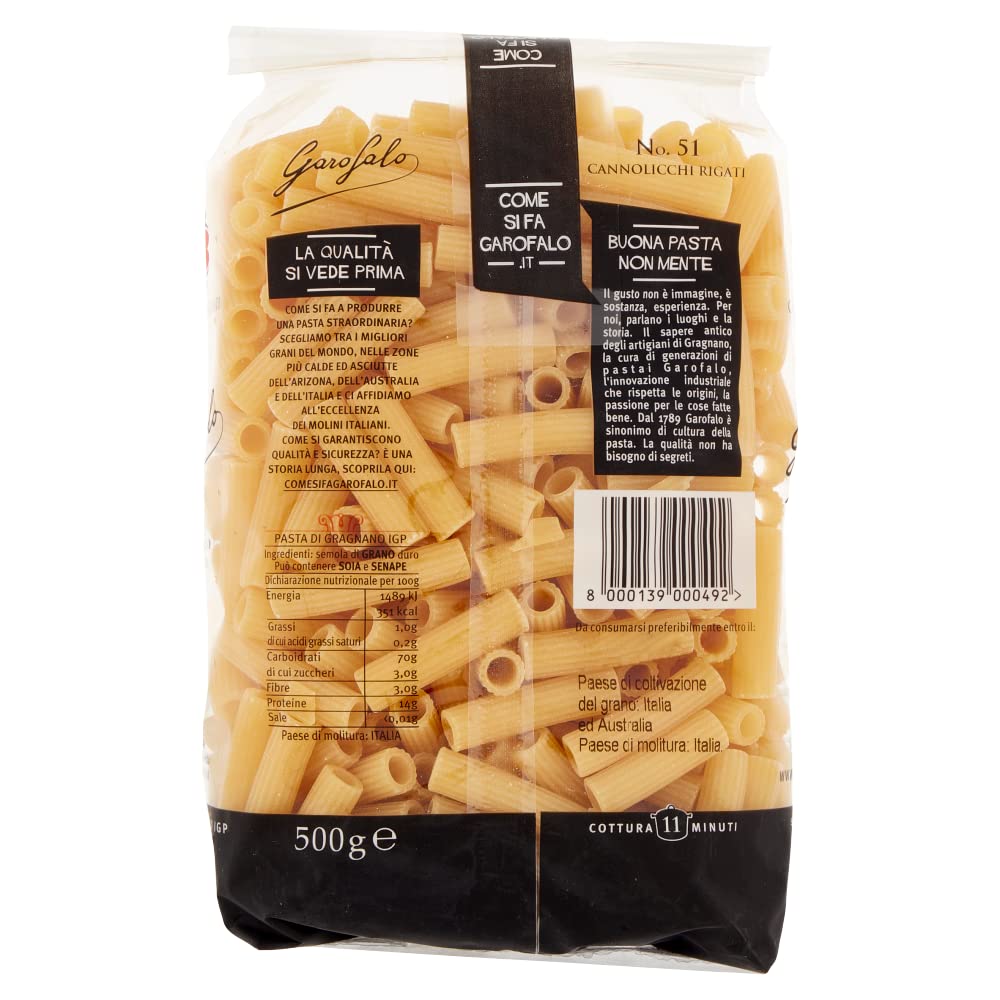 10x Cannolicchi rigati N. 51 Neapolitanische Hartweizengrieß Packung mit 500g Pasta IGP + Italian Gourmet polpa 400g