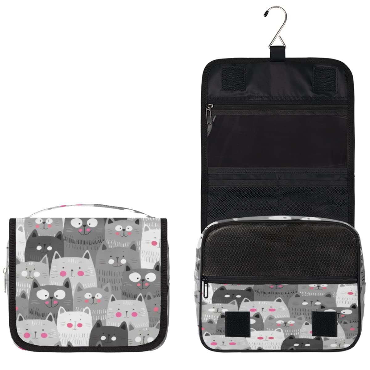 Uroczy kotek Caeroon Podróżna kosmetyczka Zwierzę Mycie Torba Unisex Wiszące przybory toaletowe Kosmetyczka Organizer do makijażu, wielobarwny, Jeden rozmiar