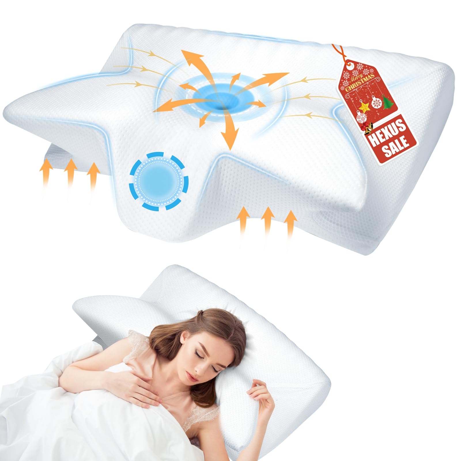 (similar)Hexus Cervical Pillow for Neck Pain Relief, Ergonomic Hollow Design, Odorless Memory Foam Pillow for Sleeping, Orthopedic Contour Neck Support Pillows for Side, Back, and Stomach Sleepers, White