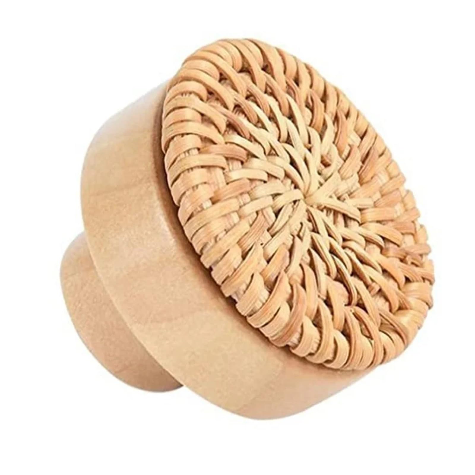 UBOHUZ 8PCS Rattan Woven Round Wooden Handle Cabinet Door Single Hole Log Color for Cupboard, Wardrobe