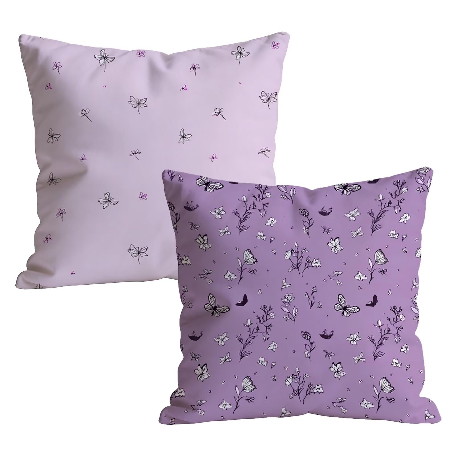 W-P-7098 Poszewka na poduszkę 80 x 80 cm, zestaw 2 szt., motyw motyla, dekoracja wielkanocna, miękka, aksamitna, z ukrytym zamkiem błyskawicznym, na sofę i do salonu, fioletowa