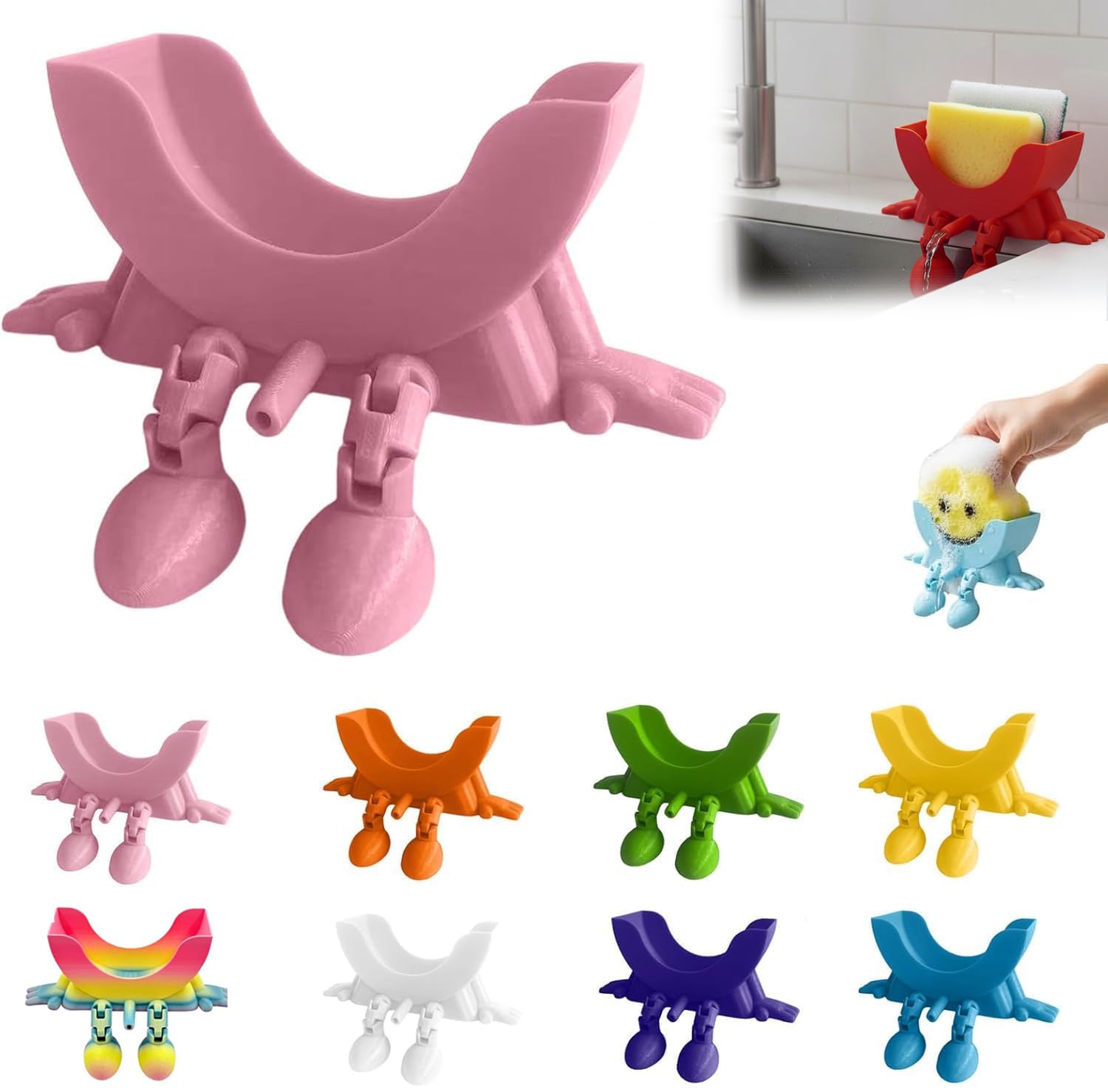 Cute Hanging Sponge Holder with Drainage 3D Printed Peeing Caddy with Legs Keeps Your Sponge Dry Smiling Sponges
