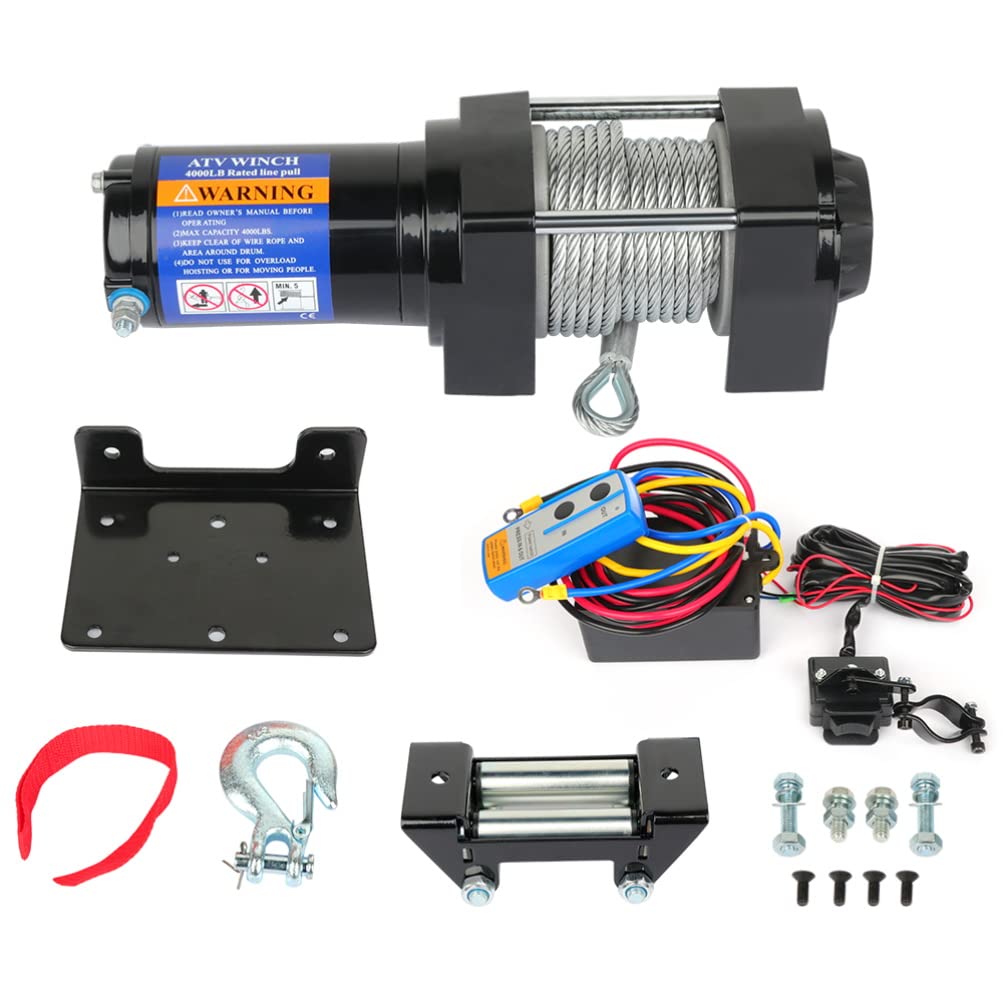 ROADFAR Verricello elettrico da 4000 libbre 12 V rimorchio cavo in acciaio Off Road w/telecomando senza fili - Facile da installare