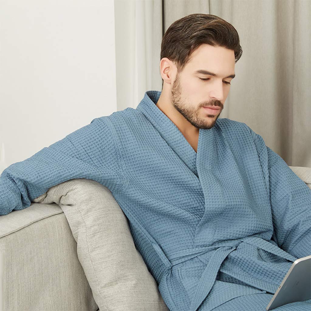 Accappatoio Kimono da Uomo in Cotone Leggero, Accappatoi da Uomo per Adolescenti Accappatoio Hotel Spa Accappatoio in Asciugamano, 2 Tasche, 1 Cintura