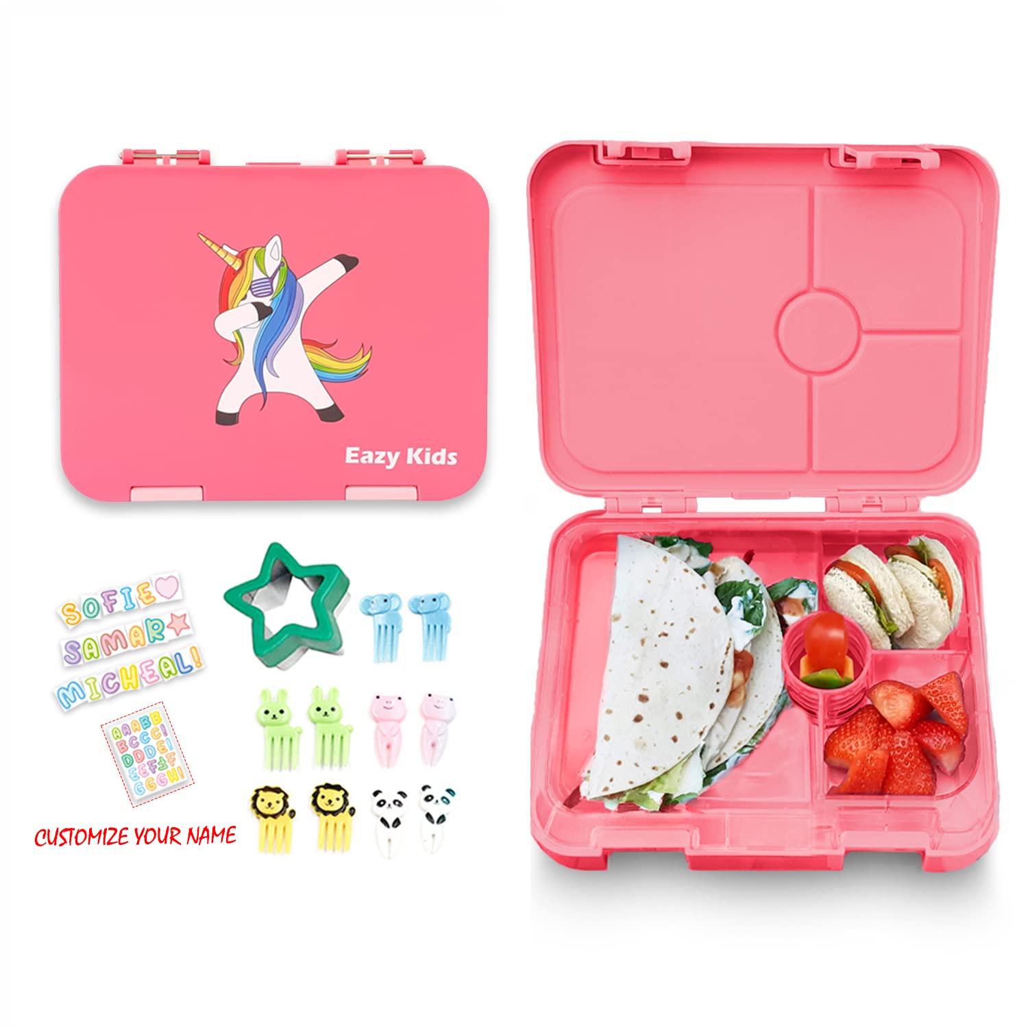 Bento Lunch Box | 4 Compartment | Slant Mouth Opening | Microwable | Dishwasher Safe | Back To School Season | Made Of Triton | Unicorn Pink