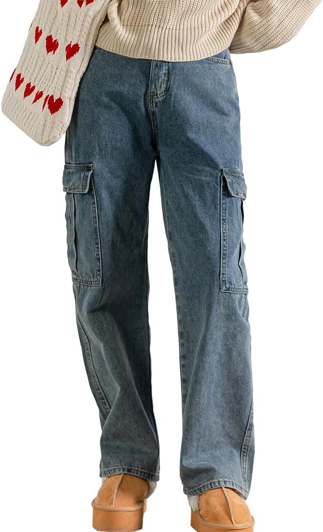 [Teddy] カーゴパンツ レディース ベイカーパンツ デニム ゆったり ストレート 薄手 ハイウエスト 春秋 pants507