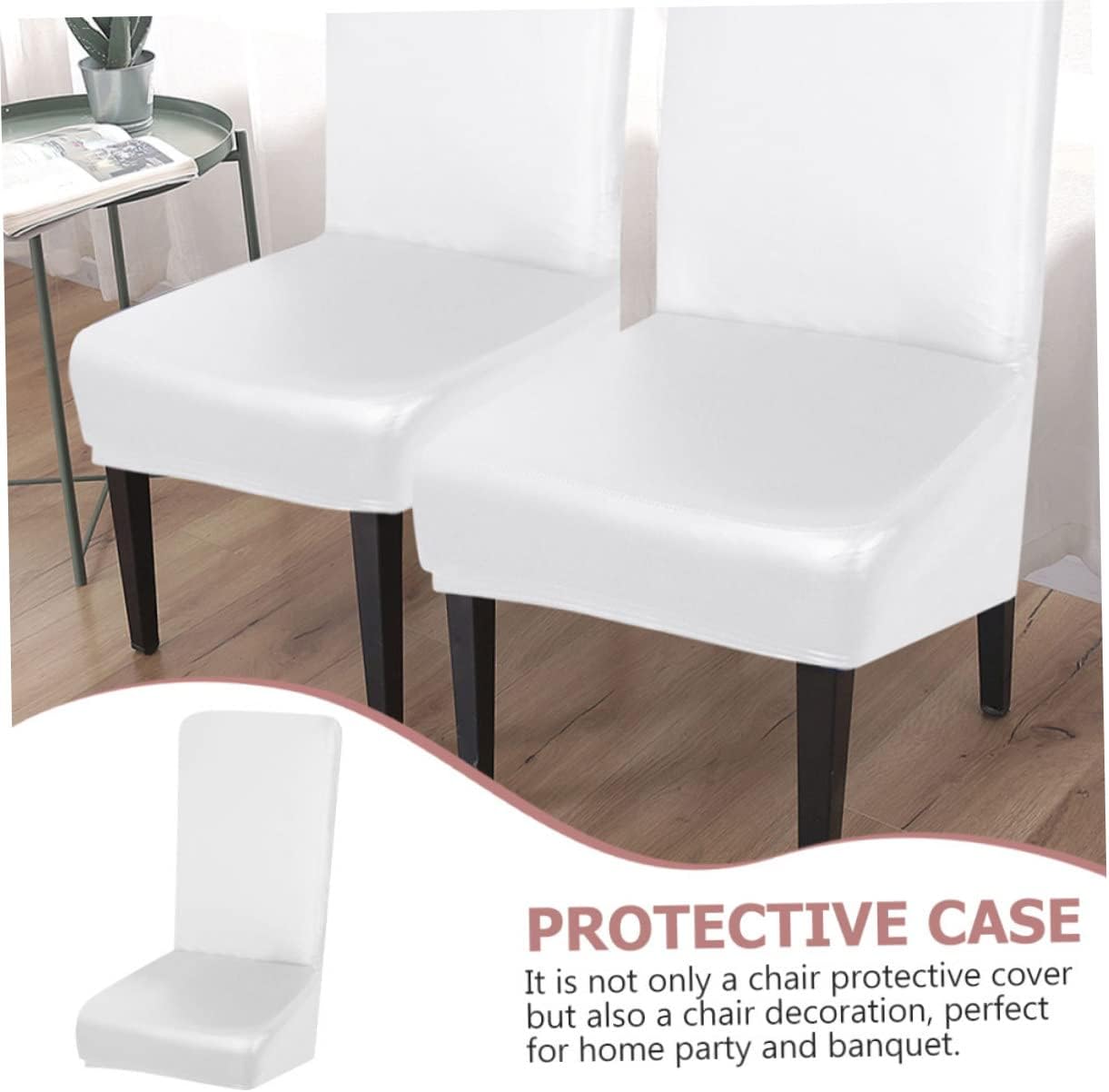 4pcs Removable Dining Chair Covers White Stretch Pu Chair Cover Dinning Sleeves Easy to Clean Home Decor