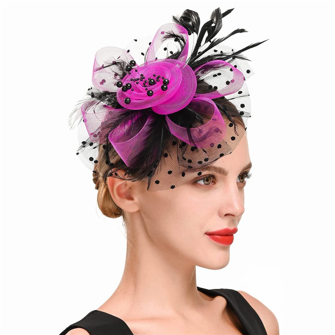 FBHappiness Fascinators Women Flower Mesh Ribbons Feathers Hat Headpiece Or A Clip Cocktail Tea Party Headwear ，Cocktail Hats