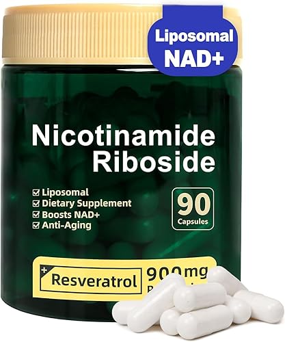Suplemento liposomal NAD+, ribósido de nicotinamida con resveratrol 900 mg para mujeres y hombres, suplemento de refuerzo de NAD de alta pureza para