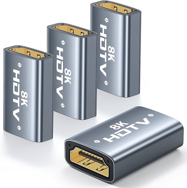 AreMe Acoplador HDMI 8K Paquete de 4, Adaptador Extensor HDMI 2.1 Hembra a Hembra | Aleación de Aluminio, Gris