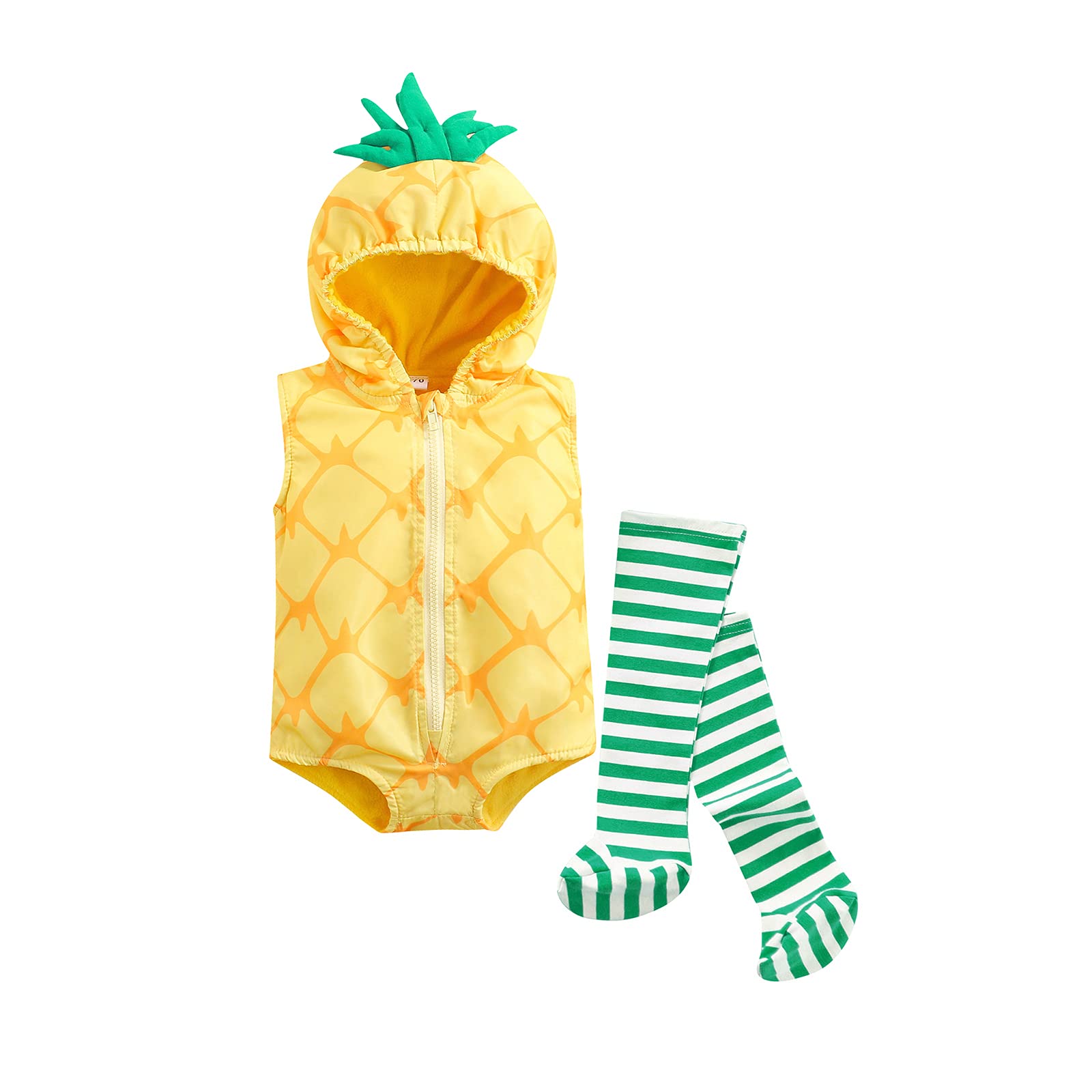 PDYLZWZY Disfraz de aguacate verde para bebé, niño, niña, sin mangas, con capucha, rugby, con cremallera, con medias, disfraz de Halloween