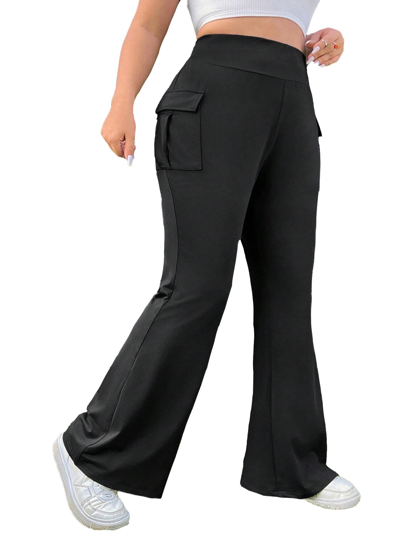 Vaimti Casual Women's Cargo Pants with Pockets High-Waisted Flared Pants
