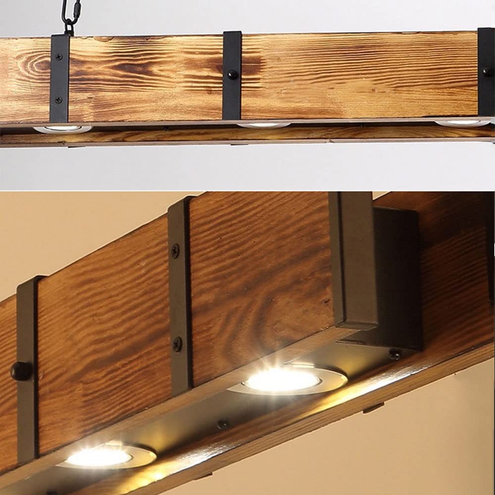 Lampada a Sospensione lineare a LED in Legno da 39", Isola Cucina, 4 luci, Stile Rustico, Fattoria, Vintage, Industriale, lampadario a Sospensione per Sala da Pranzo, Tavolo da bil