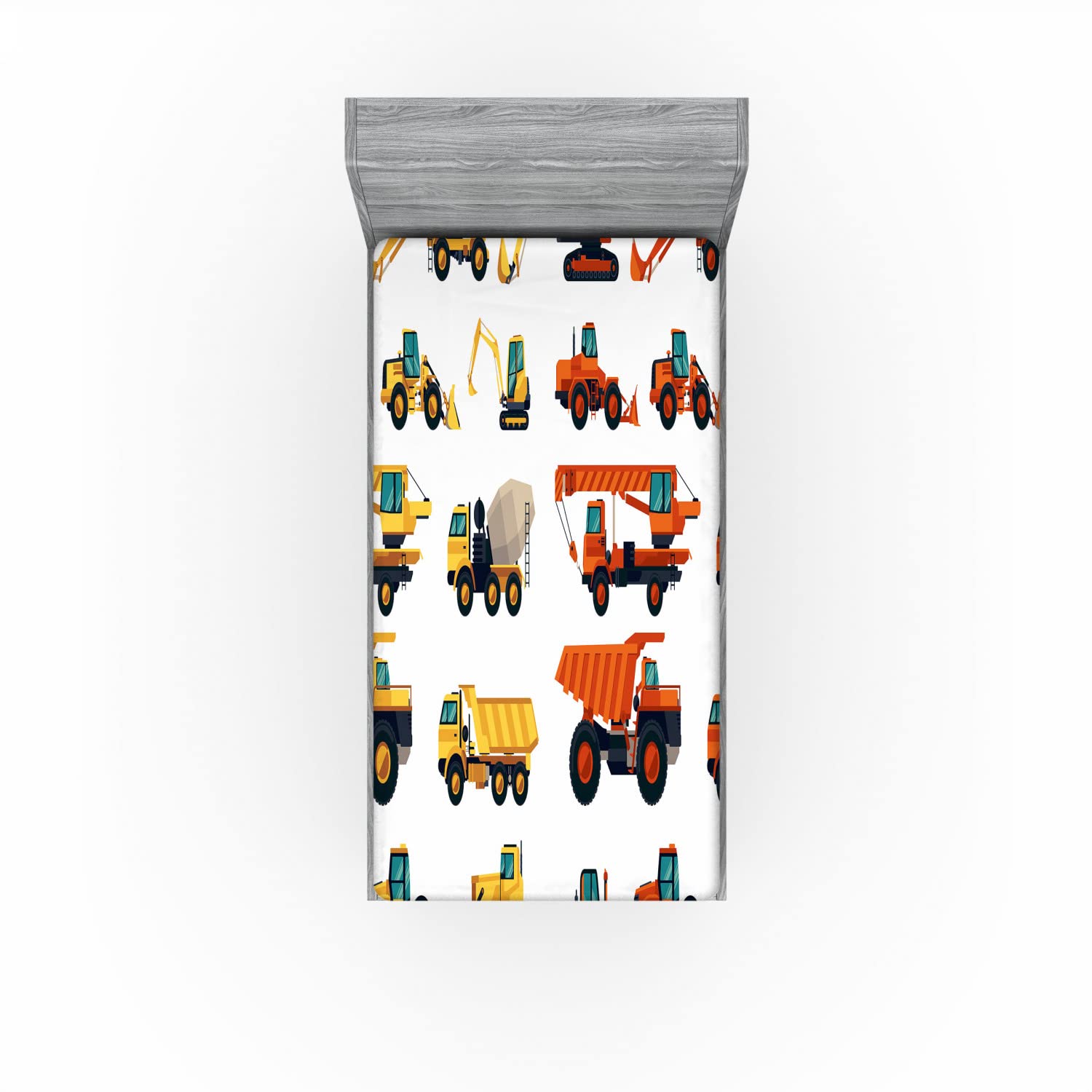 Ambesonne Construction 2 Pack Fitted Sheet, Careers Mechanics, Bed Cover All-Round Elastic Deep Pockets 2 Pieces, Package Contains 2 Twin XL Size Fitted Sheets, Orange White