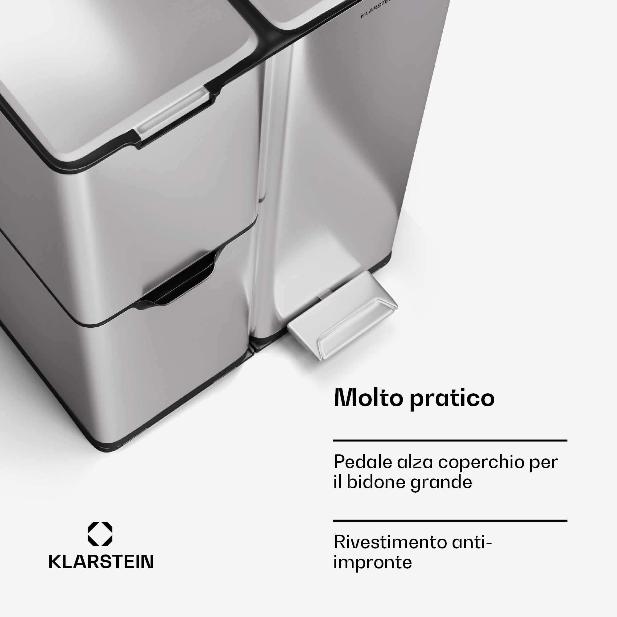 KLARSTEIN Cestino Differenziata 3 Scomparti in Metallo, Porta Rifiuti di Design da 60 Litri per Esterno, Interno e Ufficio