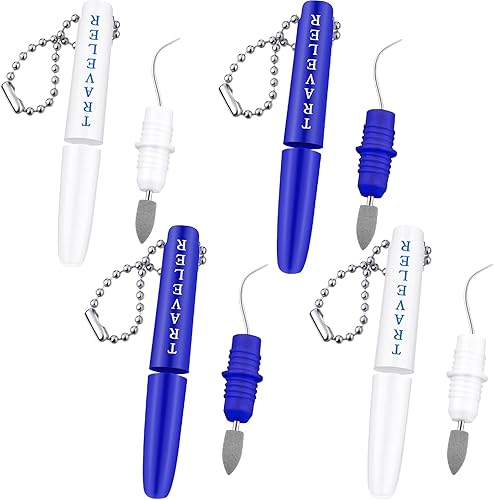 Juego de 4 púas dentales de viaje para dientes dentales, raspador de dientes de metal, herramientas dentales portátiles para quitar palillos de