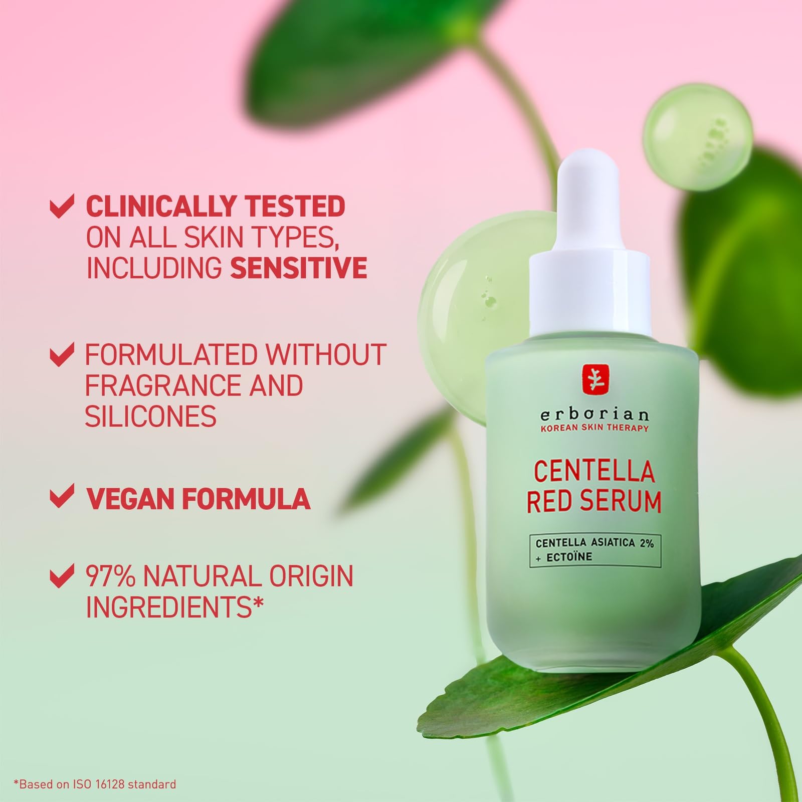 Erborian Red Serum, Daily Hydrating & Soothing Redness Treatment for Sensitive Skin, Lightweight Barrier Support with Centella, Korean Skincare
