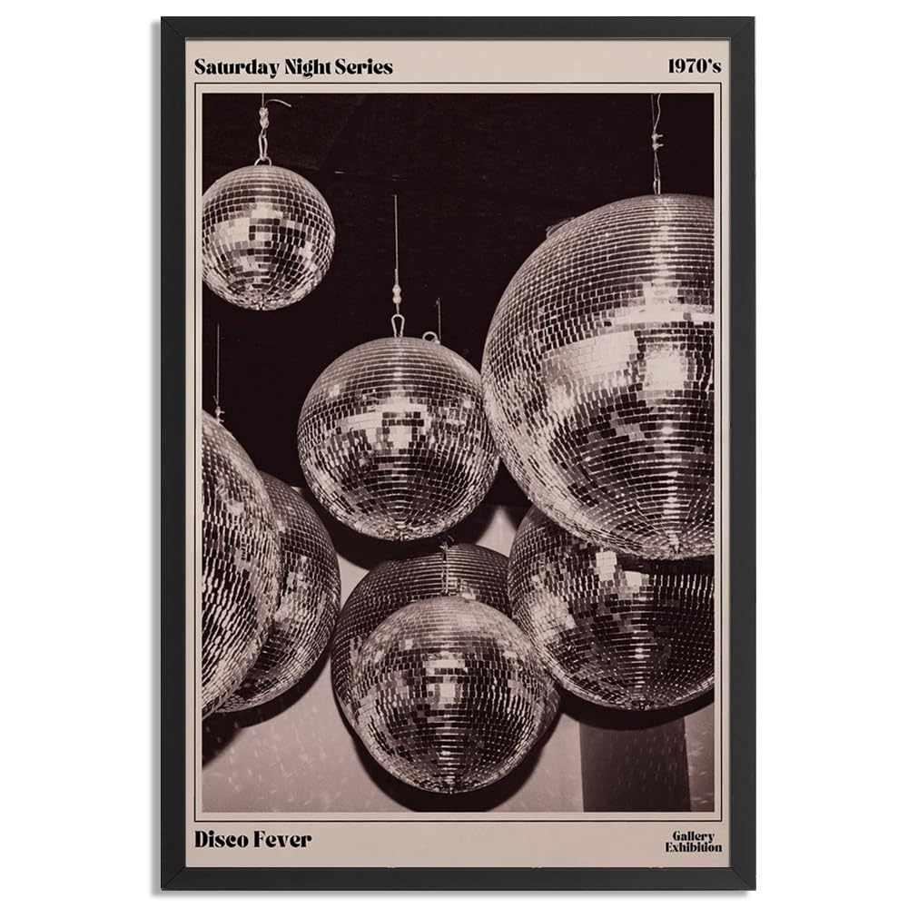 Trendy Luxury Black And White Framed Wall Art 70s Disco Ball Newspaper Pictures For Preppy Girly Dorm Decor-Funky Fashion Feminist Canvas Prints Ready