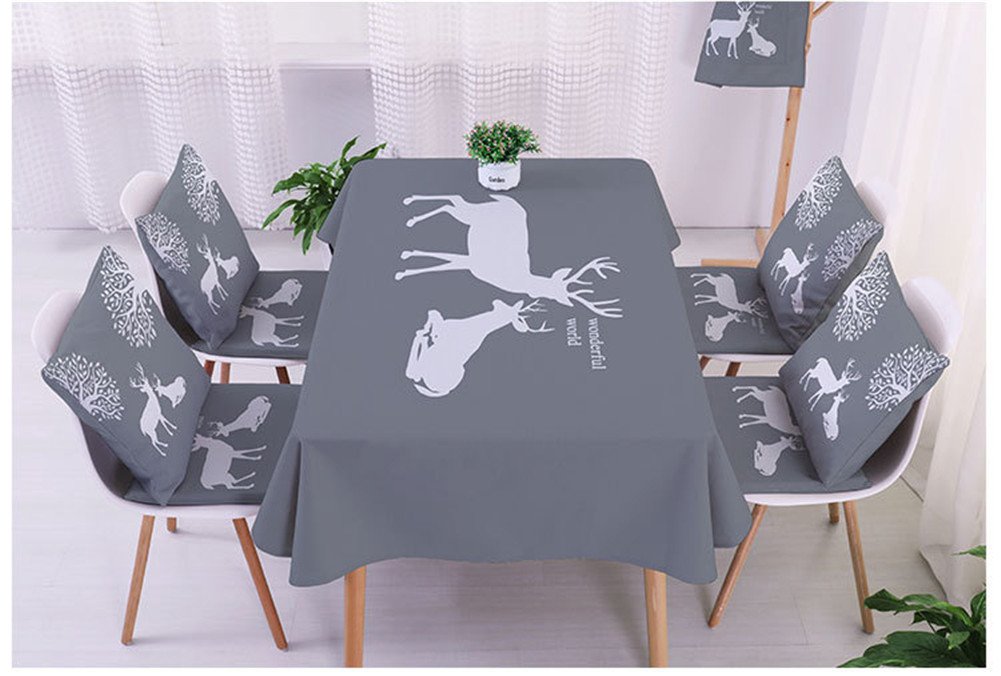 Moderno Mantel Antimanchas Rectangular Mantel Estampado Elk Lavable para Diseño de Comedor Jardin Cocina 60x60cm Alces Grises con 4 Fundas de Almohada