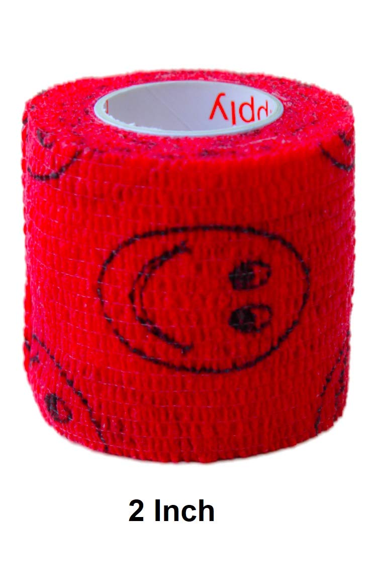 2 Pack Premium Vet Wrap - Self Adhesive Bandage Wrap & Athletic Tape- 4" x 5 Yards Elastic & Self-Sticking Cohesive Bandage for Pets, Sports, Wrists, & Ankles - Red with Smiles by Prairie Horse Supply — Amazon image 9