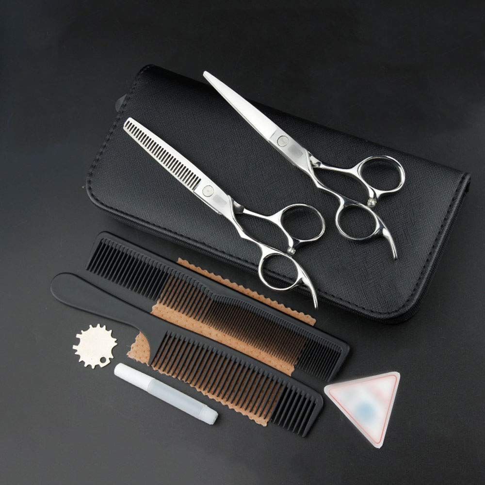 CrEev 6-Zoll-Friseur-Profi-Friseur-Set, Flache Schere + Zahnscheren-Set, Friseur-Scheren-Set für die Linke Hand, korrosionsbeständig, rostbeständig, (Farbe: Silber) (Silber B)