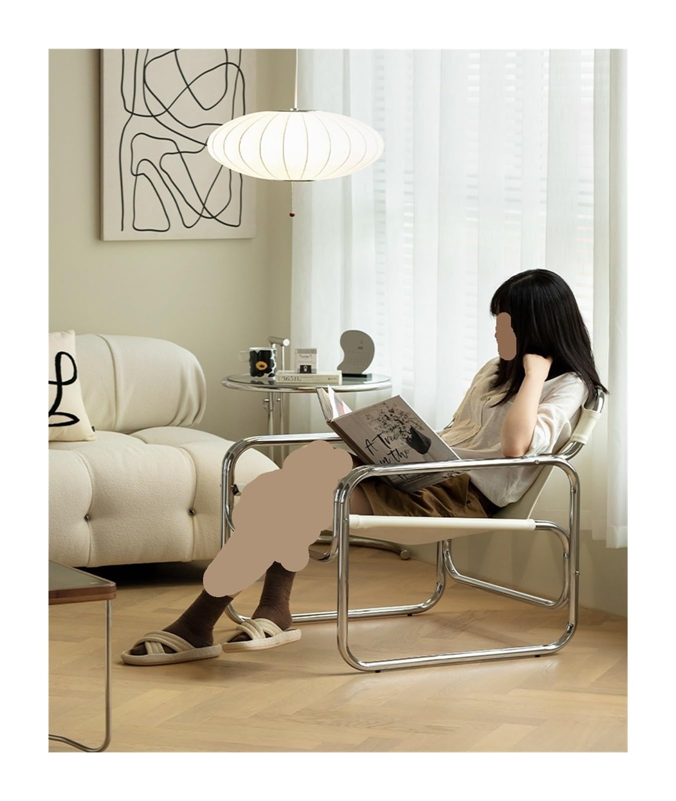 FULLOVE Sedia nordica Bauhaus Mobili Medio-antichi Ins Moda Schienale reclinabile in Acciaio Inossidabile Divano Singolo for Il Tempo Libero 2023(Color:Black)