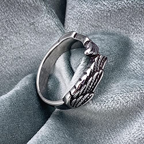Silver Vintage Angel Wing Ring Stainless Steel Feather Band Rings Jewelry for Women&Men Size 7-114
