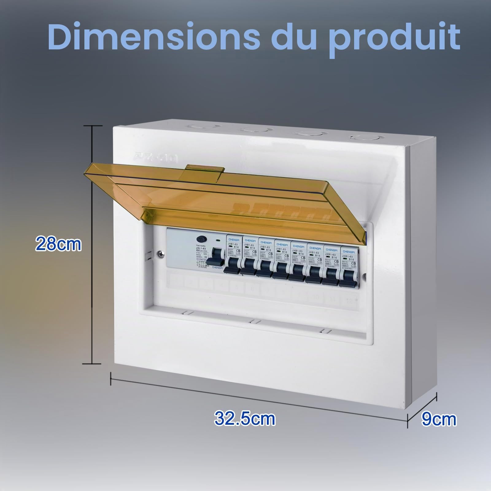 Coffret Electrique, Tableau Electrique 1 Rangée 12 Modules, Boitier Etanche Electrique Exterieur Avec Disjoncteur Différentiel 4P Type A 40A 30mA FI RCCB et 8 Fusibles AC B16