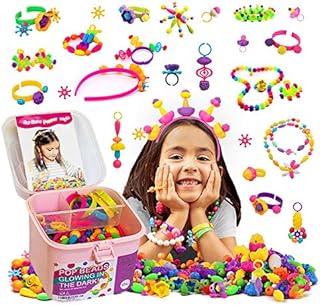 TS YUNIKU Jewelry Making Kit for Kids - Glow in The Dark Pop Beads, Arts & Crafts Supplies - 550 Pieces, Set for DIY Bracelets, Hairbands, Necklaces, & Earrings, Colorful Toys for Girls Age 3 & Above