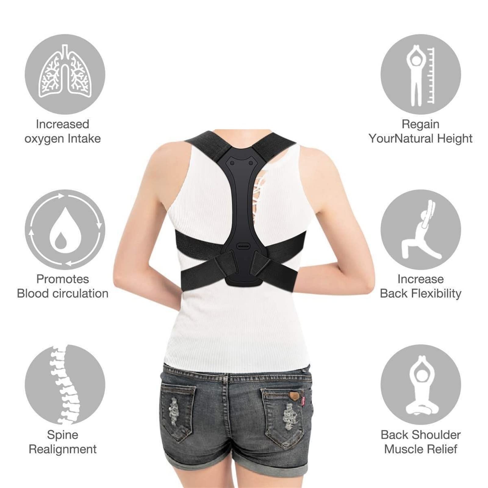 Corrector de Espalda Corrector de Postura Ajustable Soporte para la Espalda Soporte para la Columna Vertebral Fisioterapia Cinta para Fijar la Salud para Hombres Mujeres para la Salud y la Relajación