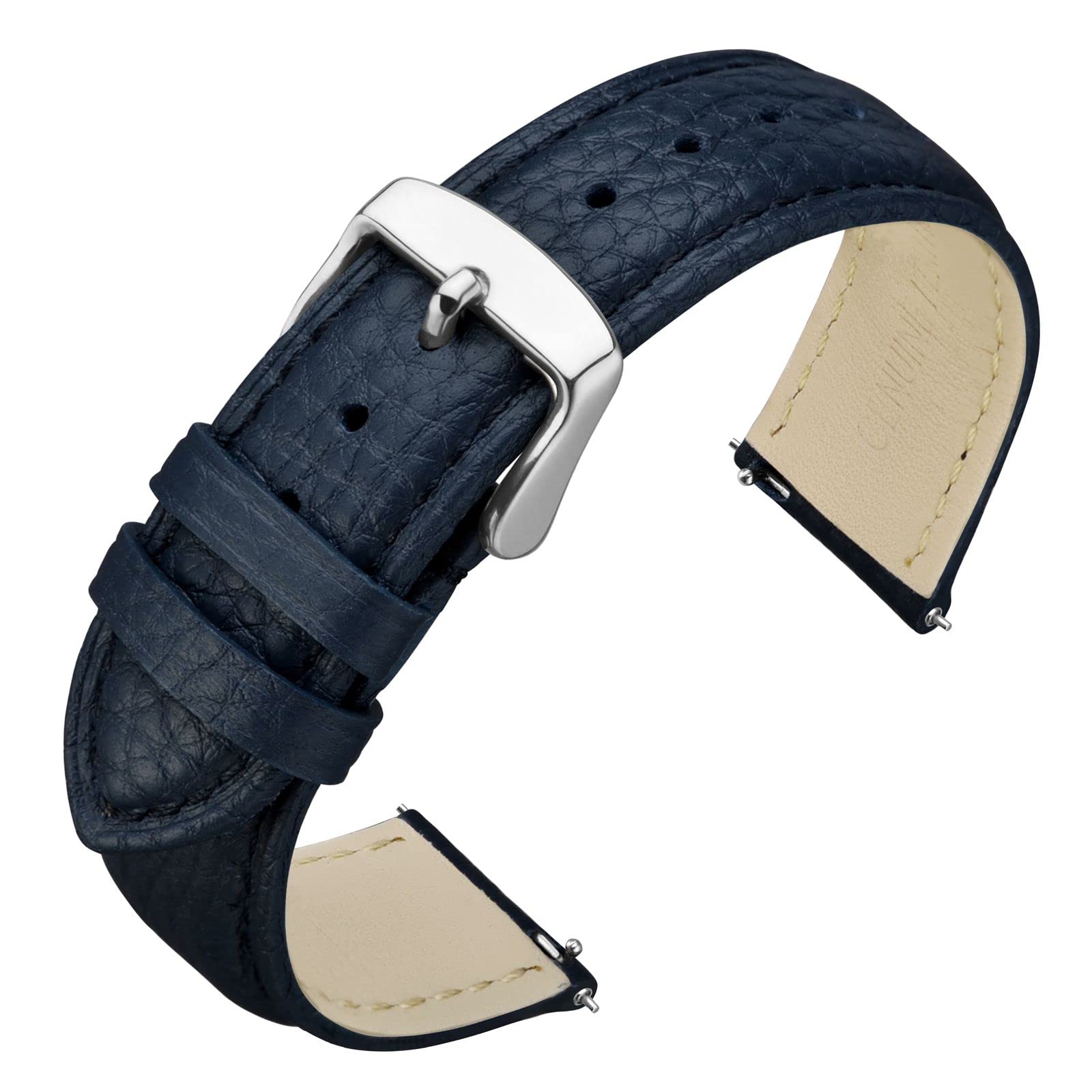 ANNEFIT Watch Band 18mm, Quick Release Textured Padded Leather Straps with Silver Buckle for Men and Women (Dark Blue)