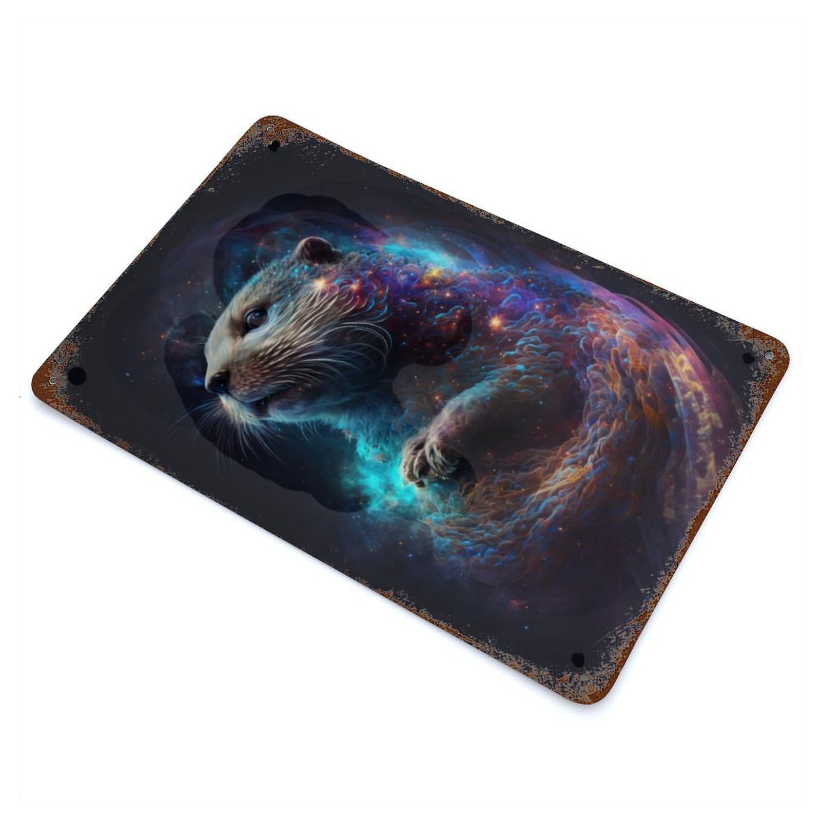 Rust Effect Otter Animal Wild Rustic Tin Plaque 11.8"x7.9", Decorative Metal Wall Art for Farmhouse, Kitchen And Entryway Decor