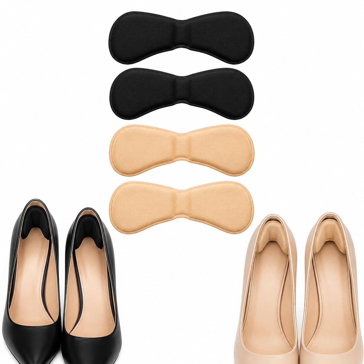 Heel Grip Cushions for Loose Shoes | 2 Pairs (1 Black + 1 Beige) Self Adhesive Heel Pads | Anti Slip Shoe Heel Liners for Women & Men | Shoe Size Reducer & Comfort Cushion-image-34