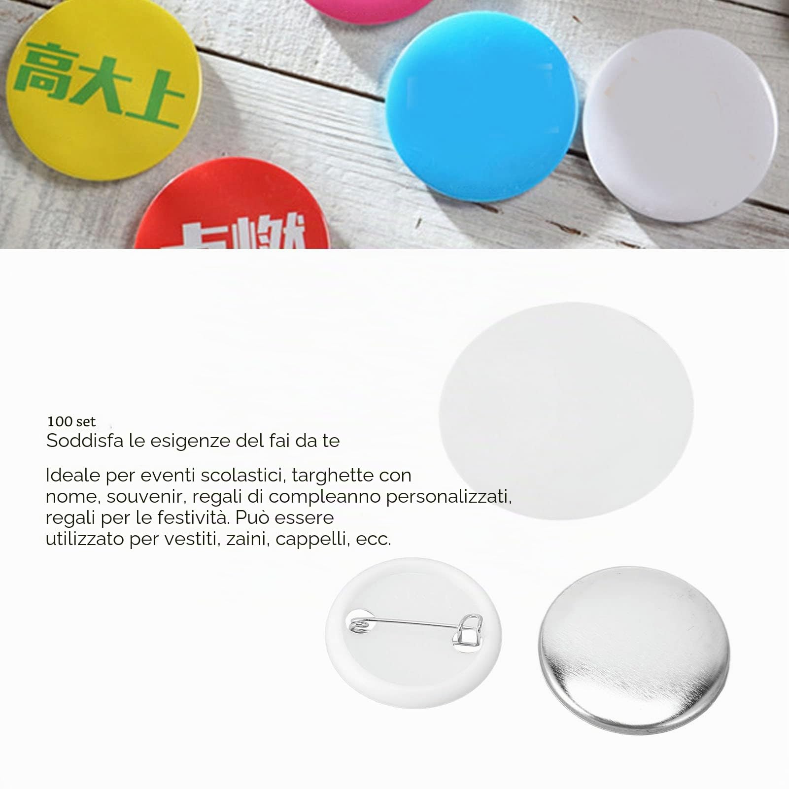 100 Set di Spille Fai-da-te, Parte del Film, Superiore, Inferiore, Copertura del Distintivo per Artigianato, Forniture Artistiche, Macchina per la Creazione di Badge (32 MM)